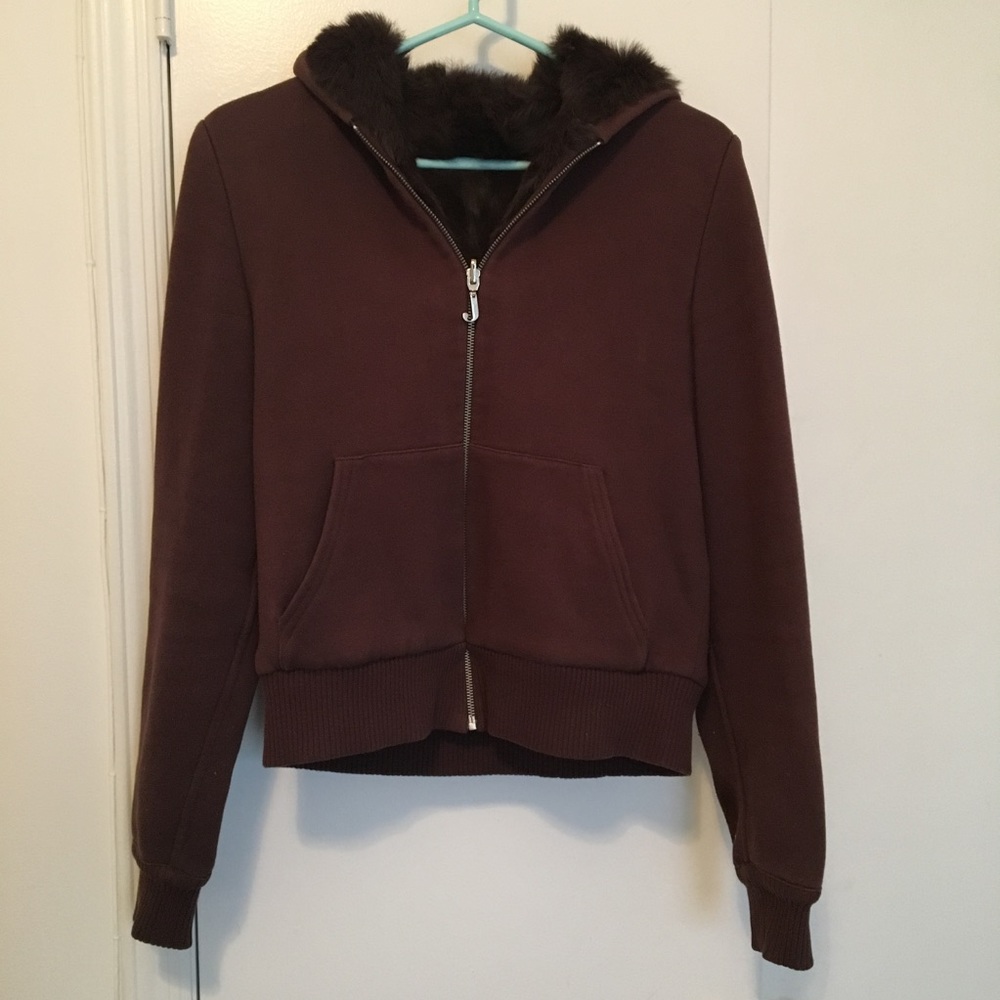 Real Rabbit Fur Juicy Couture Zip Up, Brown, Large